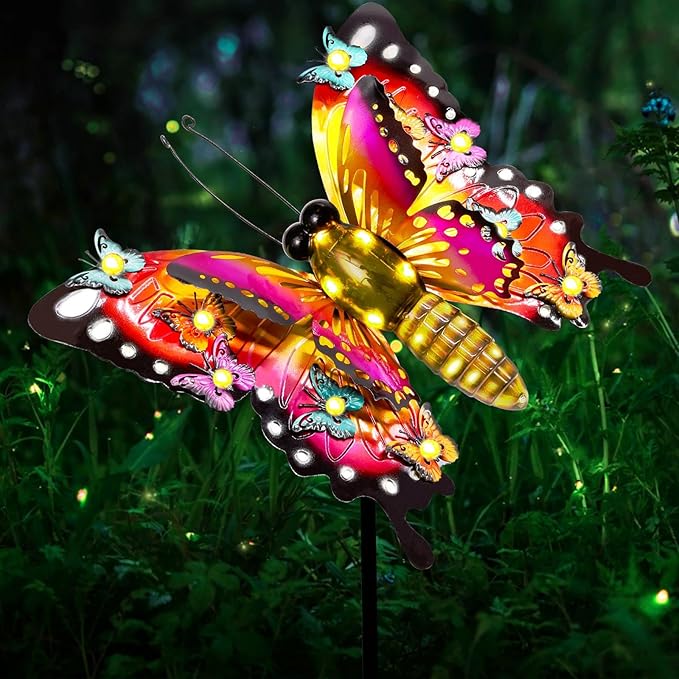 Solar Garden Lights, Outdoor Butterfly Garden Decor Large 41" Metal Decorative Lights, Waterproof Butterfly Decoration for Outside Patio Yard Porch Birthday Gardening Gifts for Mom Women Mother's Day