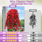 Sggvecsy Artificial Fake Hanging Flowers Plants for Outdoor Outside Spring Summer Decoration 2PCS Faux Silk UV Resistant Realistic Morning Glory Trailing Vines for Home Porch Patio Balcony(Red)