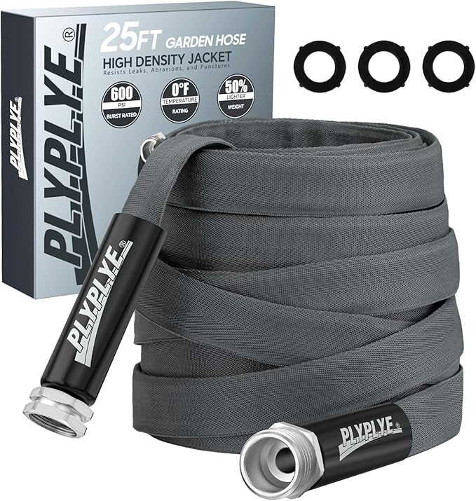 Garden Hose 25ft, Made of TPU(Not PVC), Ultra-Light & Flexible Water Hose, Non-Shrinking, Easy to Store, Drinking Water Safe Material, All-weather, Black&Gray