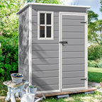 DWVO 5x3 FT Outdoor Storage Shed with Floor, All-Weather Resin Storage Shed with Window & Lockable Door, Waterproof Plastic Tool Storage for Garden Patio, Gray