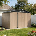 Aoxun 10 x 8FT Outdoor Storage Shed with Double Hinged Large Door Utility Garden Shed with Lockable Door & Sloped Roof Metal Sheds Outdoor Storage for Garden, Backyard, Patio and Backyard, Brown