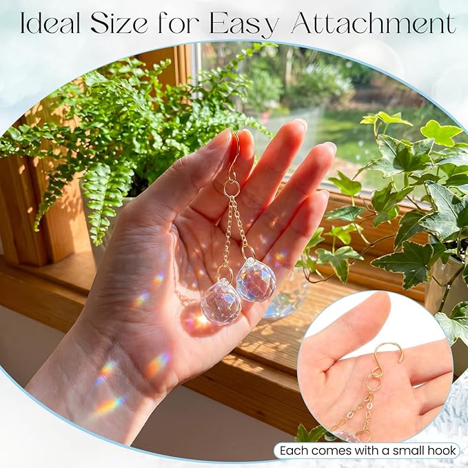 6 Pcs Colorful Crystal Sun Catcher Plant Vine Charms Hanging for Mini Potted Plants, Home Window Garden, Garden Home Window Rainbow Sun Catchers Plant Accessories Indoor (Ball)