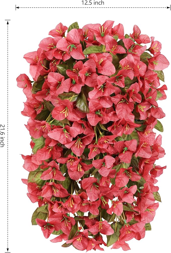 HyeFlora Bougainvillea Artificial Hanging Flowers Plants for Outdoors Decoration, 2pcs Faux Bougainvillea Vines Red Fake Flowers Realistic UV Resistant Silk Flowers for Outside Planter Yard Urn Patio
