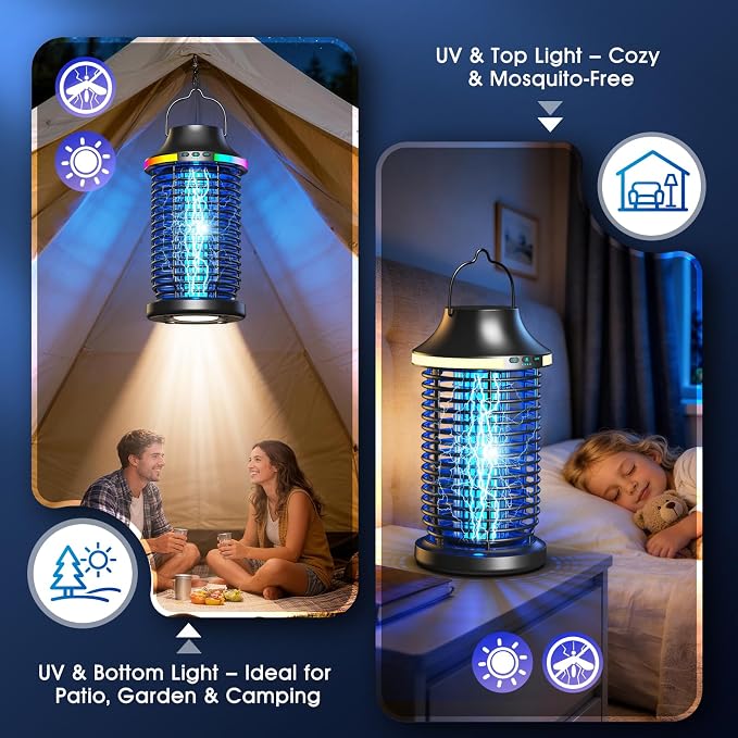 Bug Zapper Outdoor Cordless, 2026 Upgraded 4200V Electric Mosquito Zapper 5 in 1 Rechargeable Bug Zapper Outdoor Waterproof with 5000mAH Battery, Portable Fly Zapper Insect Zapper for Patio Camping
