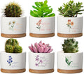 Funnymoom 6 Pcs Inspirational Succulent Pot Bulk Teacher Appreciation Gift Floral Ceramic Planter with Bamboo Tray Thank You Gifts for Volunteer Coworker Employee Office, Plant Excluded (Classic)