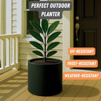 Fox & Fern Large 15 Inch Planter - Premium Lightweight Fiberstone Black Plant Pot with Drainage Plug; Ideal for Indoor and Outdoor Plants