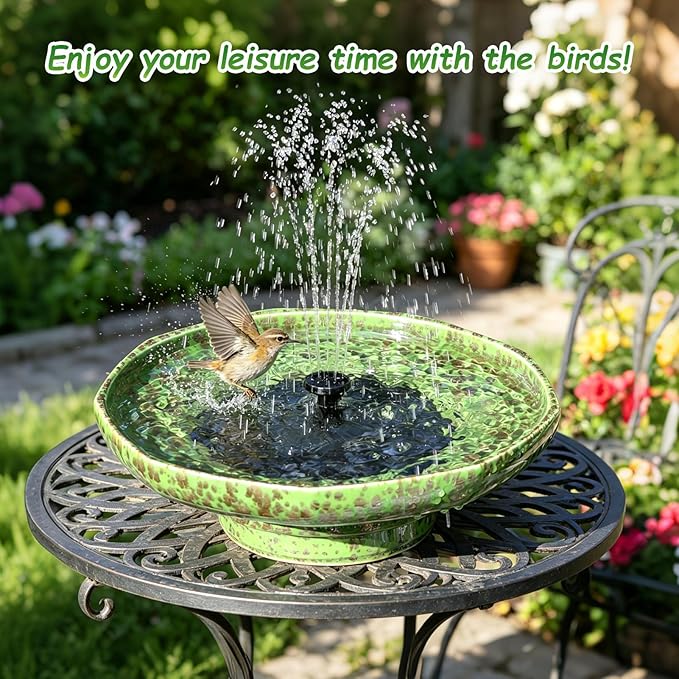 Solar Fountain Ceramic Bird Bath,Birdbaths for Outdoors,Outdoor Fountain Bird Bath,Garden and Home Décor.
