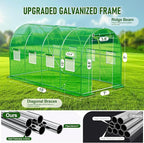 SPECILITE Walk-in Tunnel Greenhouse for Outdoors, 15×7×7 FT Heavy Duty Hoop House Kit with 8 Screen Windows, Thicken PE Cover & Galvanized Frame, Portable Large Green Houses for Outside, Winter, Green
