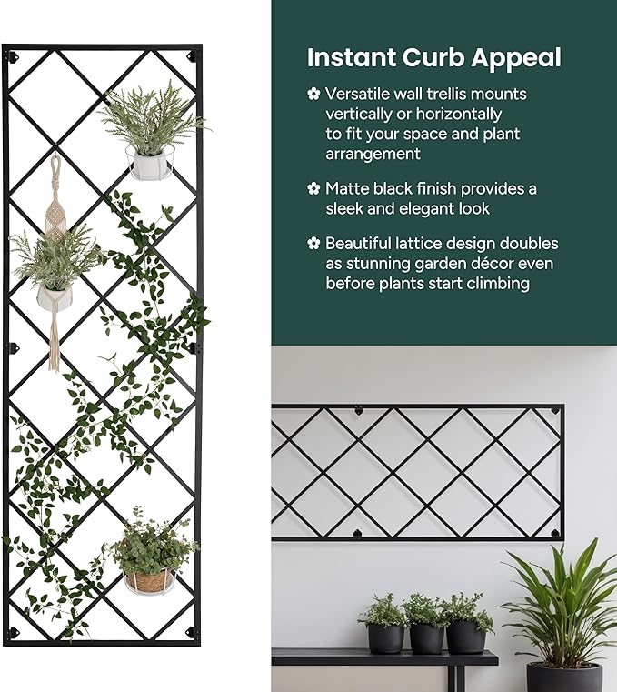 Giant Wall Trellis, 8 Foot Tall (96” high by 32” Wide), for Outdoor Climbing Plants, Sturdy Rectangular Shaped Metal Frame with Lattice Design
