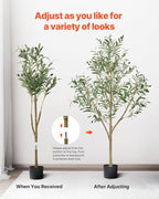 VEVOR 5FT Artificial Olive Tree with Black Pot, Tall Fake Tree with Natural Wood Trunk & Realistic Green Leaves and Fruits, Indoor Faux Plant for Home, Office, Living Room, Corner Decor