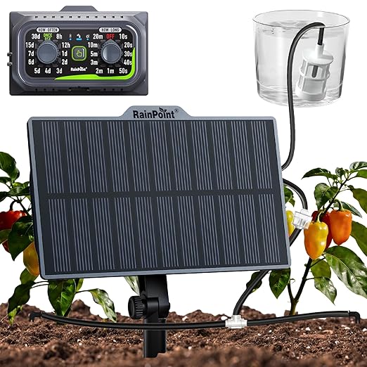 RAINPOINT Easy-Setup Solar,Rechargeable,USB-C Powered Automatic Drip Irrigation Kit System for Garden Outdoor/Indoor,Plant Waterer Device Balcony Patio Grow Tent Greenhouse Indoor Water 10-20 Plants