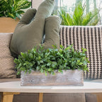 Winlyn 14" Faux Boxwood Plant in Rectangular Wood Planter Box Rustic Greenery Arrangement Artificial Potted Herb Plant for Farmhouse Home Decor Wedding Mantel Shelf Windowsill Dinner Table Centerpiece