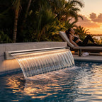 Stainless Steel Pool Fountain Waterfall Sheer Descent, 35.4 Inches Spillway for Swimming Pool, Outdoor Garden Pond, Patio & Backyard Water Feature Decoration(35.4")