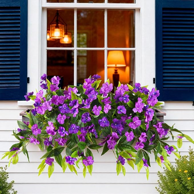 Hommyea Artificial Flowers for Outdoor, 2 Bundles UV Resistant Fake Plants Decoration Realistic Faux Silk Flowers No Fade Plastic Flowers for Outside Planters Home Porch Patio Yard Garden Decor
