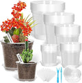 Jollidecor 45Pcs Clear Plastic Nursery Pots with Drainage Holes and Saucers, 3/4/5/6/7Inch Seedling Starter Flower Pots with Tool for Indoor Outdoor Gardening Flower, Herb, Succulent Transplanting