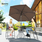 Outsunny 4 Piece Outdoor Patio Dining Furniture Set, 2 Folding Chairs, Adjustable Angle Umbrella, Wave Textured Tempered Glass Dinner Table, Black