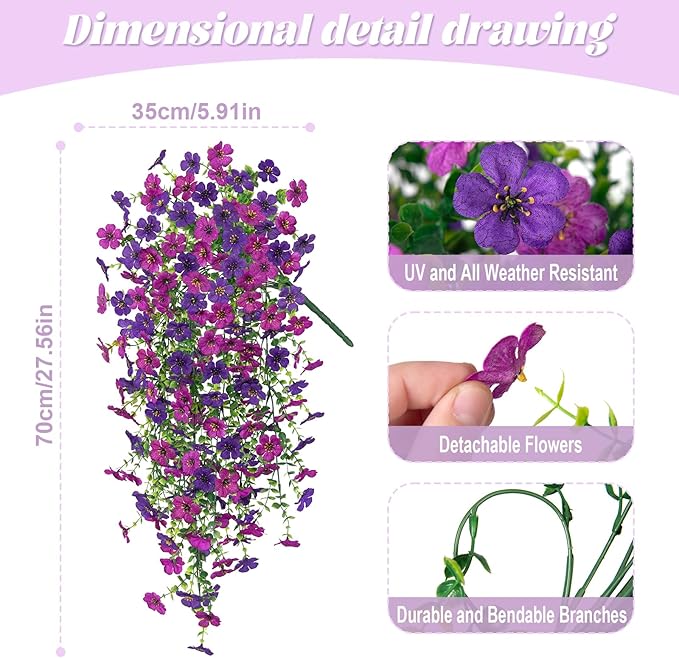 Fake Artificial Hanging Flowers for Outdoors Decoration, 2 PCS Faux UV Resistant Artificial Outdoor Flowers, Fake Plants Look Real Daisy No Fade Spring Decor for Porch Home Patio Balcony and Yard