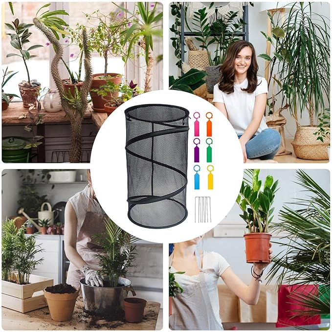 Plant Protectors From Animals,with Stakes Round Breathable Reusable Mesh Home Accessories - Mesh Plant Cover,for Winter Freezing Frost Season Flower Pot Planter Patio Porch Walkway Pathway Courtyard F