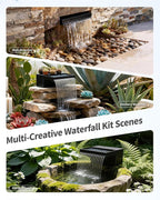 POPOSOAP 70W Solar Pond Waterfall Spillway with Fountain Pump, 304 Stainless Steel & Filtration System Pond Waterfall, 9.8FT Tubing for Koi Ponds, Garden Fountains & Landscape Water Features-P5703S