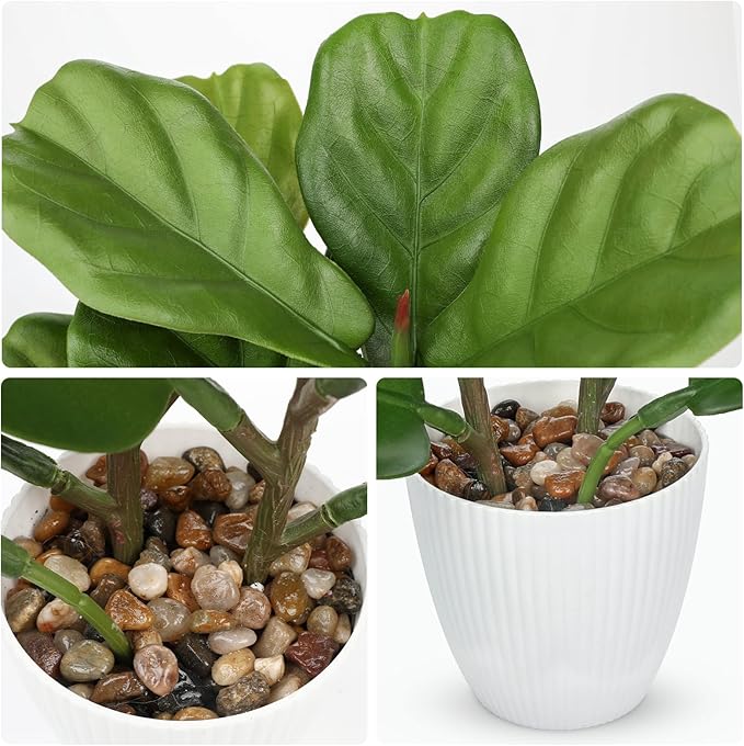 GnFlus Fake Plant Artificial Fiddle Leaf Fig Plant in White Pot for Indoor Outdoor Farmhouse Living Room Shelf Home Office Decor