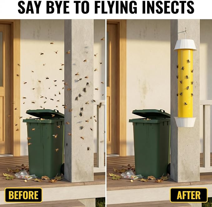 Sticky Fly Traps Indoor Outdoor 6 Pack, Super Sticky Hanging Hook Non-Toxic Fruit Fly Traps for Wasps Insects Moths Mosquitoes Fruit Flies Spiders Fleas Bugs and Gnats,Family and Pet Safe