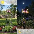 Flamingo Metal Garden Trellis with Solar Lights for Climbing Plant | 1-Pack Weatherproof Iron Plant Trellis, Heavy Duty Potted Cucumber Clematis Support Frame Stake for Outdoor Patio Yard Decor