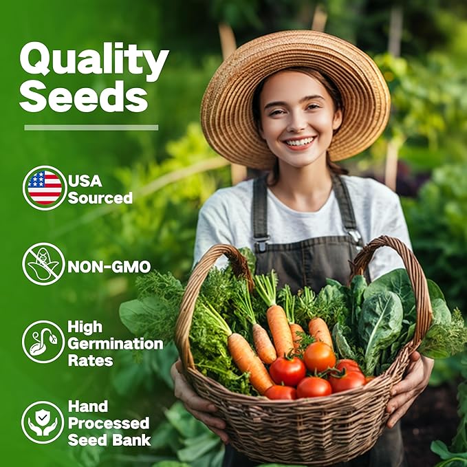 Lush&Dew Year-Round USDA Zone 9 Seed Bank, Gardening Gifts for Women Men, 32 Varieties Non-GMO Heirloom Seeds of Vegetables Herbs Fruits, Gift for Mom Dad, Survival Seed Kit for Raised Garden Beds