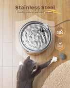 Pet Water Fountain Stainless Steel: 108oz/3.2L Cat Water Fountains for Cats Indoor - Metal Cat Fountain Bowl - Faucet Kitty Fountains with Led Light - Cats Pet Fountain for Drinking