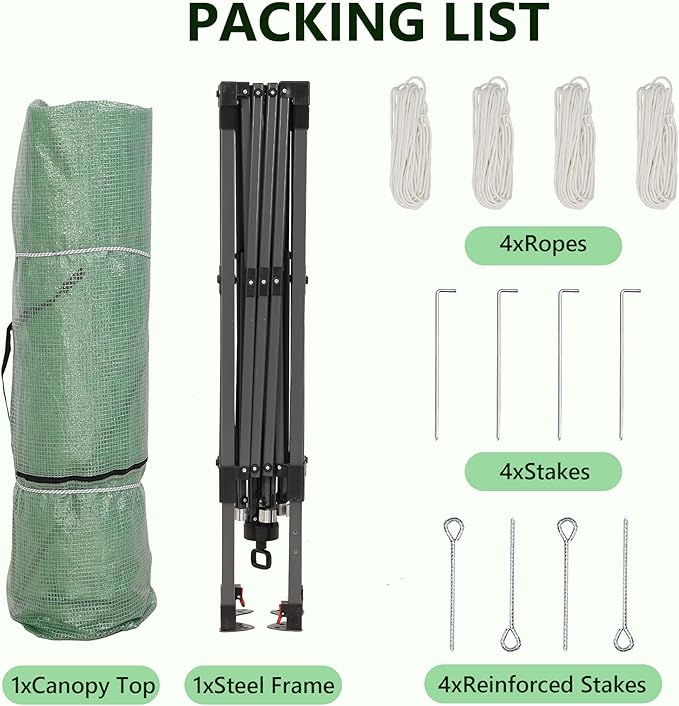 GDY 8X8FT Instant Pop-up Greenhouse, Walk-in Plant Gardening Green House with PE Cover/Roll-Up Zipper Doors/Side Windows for Indoor, Backyard and Outside, Green/Clear.