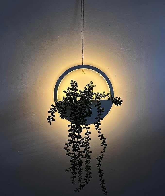 Comtelek 2pcs Artificial Hanging Plants with Lights Fake Succulents Plant in Pot Boho Wall Decor Fake String of Pearls with Lanyard for Bathroom Living Room Home Balcony Ceiling (White)