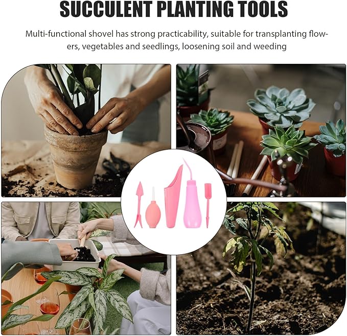 Garden Tools Kit for Succulent Planting and Transplanting, 5pcs Pink Gardening Hand Tool Set for Bonsai and Indoor Outdoor Plant Care