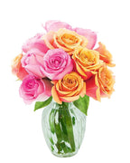 KaBloom - 12 Pink and Orange Roses with Vase - Fresh Flowers for Birthday, Valentine's & Mother's Day
