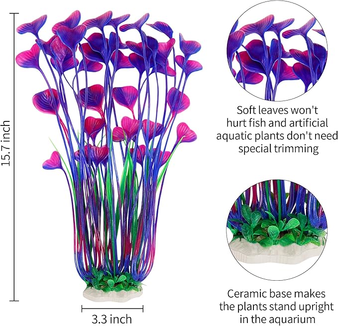 MyLifeUNIT Aquarium Plants, 2 Pack Tall Plastic Plants for Fish Tank Decorations, 15.75 Inches (Purple)