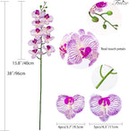 Fnize Faux Orchid Stems Artificial Flowers Phalaenopsis 38 Inch 2pcs Real Touch Latex 9 Large Petals Purple Pattern
