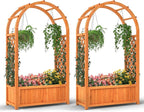 Giantex Set of 2 Raised Garden Bed with Arch Trellis, for Climbing Vine Flower Vegetable, Wood Planter Box with Liner & Drainage Design, Outdoor Plant Container for Yard Balcony (33"x14"x58")