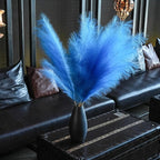 Premium Faux Navy Blue & Sky Blue Pampas Grass Decor – 43.3″8pcs Tall Fluffy Dual-Tone Feather Flowers, No Assembly 18-Branch One-Piece Stems for Coastal Boho Wedding & Modern Home Decor (8pcs 110cm)