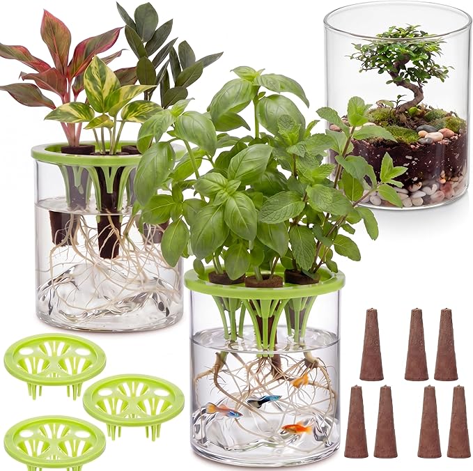 3 Sets Hydroponic Planter Pot Kit Plant Propagation Station Vase Terrarium Glass Planter Indoor Self Watering Planters Herb Garden Kit for Seed Starting Root Monitoring Garden