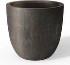 Kante 18 Inch Dia Round Concrete Planter, Indoor Outdoor Large Plant Pot with Drainage Hole and Rubber Plug for Home Patio Garden, Oil Rubbed Bronze