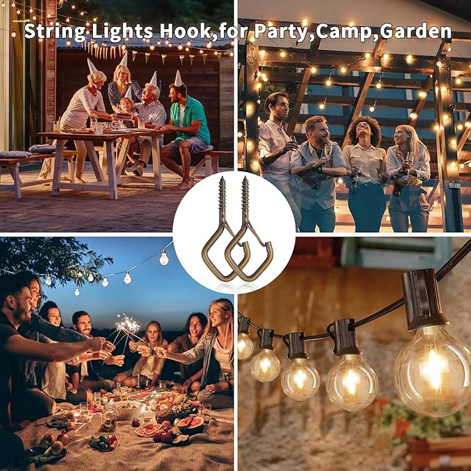 80 Pcs Outdoor Hooks for String Lights,Screw Hooks for Hanging Plants,Ceiling Hooks with Safety Buckle,Square Hanger for Wind Chimes,Bird Feeder,Lanterns,Christmas Decorations Bronze