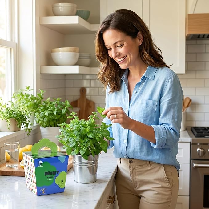 Mint Grow Kit, All-in-One Indoor Herb Garden Kit with Planter, Soil & Seeds, Easy DIY Planting Kit for Kitchen, Grow Your Own Fresh Mint for Tea & Drinks, Beginner Friendly Gardening Gift