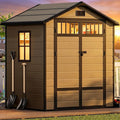 DWVO 6x4.4 FT Resin Storage Shed with Fence-Style and Side Windows, Lockable Door, and Vents Outdoor Storage Shed for Garden, Backyard, Patio, Lawn