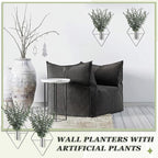 Jexine 8 Pcs Hanging Planters with Artificial Eucalyptus Metal Hanging Vase Indoor Plants Holder Modern Geometric Boho Bathroom Wall Decor for Living Room Home Office (Eucalyptus,Silver)