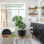 8/10/12 Inch Self Watering Pots for Indoor/Outdoor Plants - Large Plastic Planter with Drainage Holes, Water Level Indicator & Deep Reservoir, Modern Decorative Flower Pots (Black)