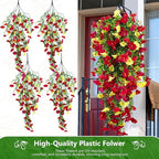 4-Pack Fake Hanging Plants, Faux Hanging Plant Artificial Greenery for Living Room Bedroom Boho Wall Shelf Indoor Outdoor Decor (Purple Pink Yellow Red Morning Glory)
