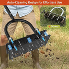 GAINO Manual Lawn Aerator Tool with 15 Spikes, 32"-35" Adjustable T-Handle Aerator for Lawn, Automatic Dirt Ejection Design, Heavy Duty Yard Grass Aerator for Soil Compaction，Black
