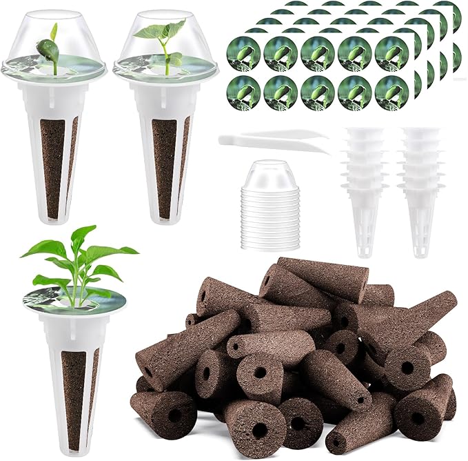 Tigvio 66pcs Hydroponic Seed Pod Kit - Compatible with Aerogarden and All Brands - Grow Anything Indoor Garden System - Includes 15 Grow Sponges, 15 Baskets, 20 Labels and Tweezer for Easy Planting