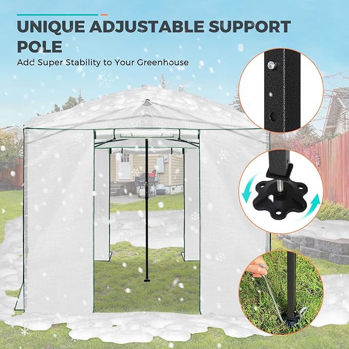 EAGLE PEAK 12x8 Portable Walk in Greenhouse, Pop Up Indoor Outdoor Greenhouse, Green House Kit with Zippered Roll-Up Doors, Windows + Support Pole, PE Cover, Clear/White