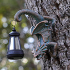 Solar Dragon Tree Hugger Statue Wall Decor - Whimsical Garden Statue with Solar Lantern, Outdoor&Yard Decor, Fantasy Dragon Figurine for Trees, Walls, or Fences - Unique Gifts for Women & Men