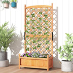 HAPPYGRILL Raised Garden Bed with Trellis, Large Planting Box w/Drainage Holes, 60” Wooden Garden Planter w/Diamond Lattice Trellis for Climbing Plants, Outdoor Planter Box for Patio (1, Orange)