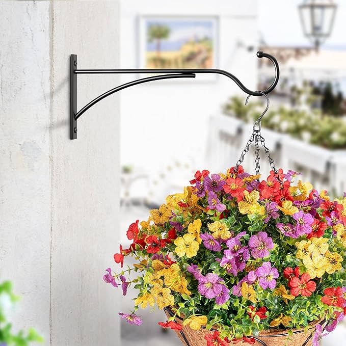 saffruff 11 Inch Heavy Duty Plant Hangers Outdoor, Metal Plant Brackets for Hanging Baskets, Plant Wall Hooks for Bird Feeders, Wind Chimes & Lanterns, Premium Metal Hooks Matte Black, 30lbs Capacity